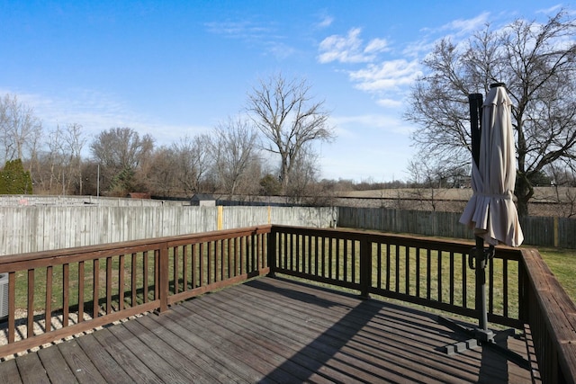 deck featuring a fenced backyard