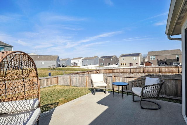 view of patio / terrace featuring a residential view and a fenced backyard