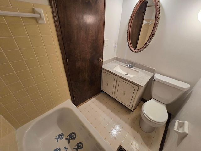 full bath with vanity, tile patterned floors, and toilet