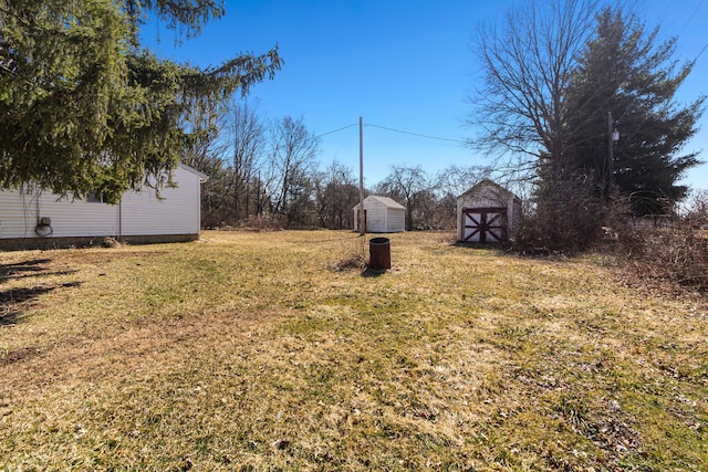 view of yard with a storage shed and an outdoor structure