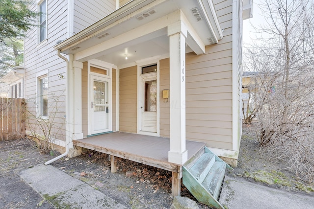 view of exterior entry featuring visible vents