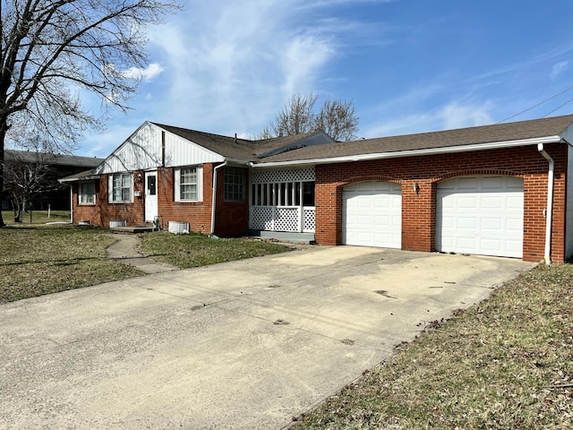 view of front of property with brick siding, concrete driveway, an attached garage, and a shingled roof