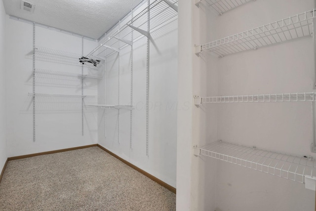 spacious closet with visible vents and carpet floors