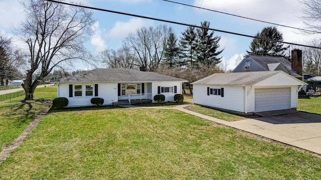95 Western Ave, Enon, OH 45323 - ranch-style house featuring a chimney, a porch, and a front yard