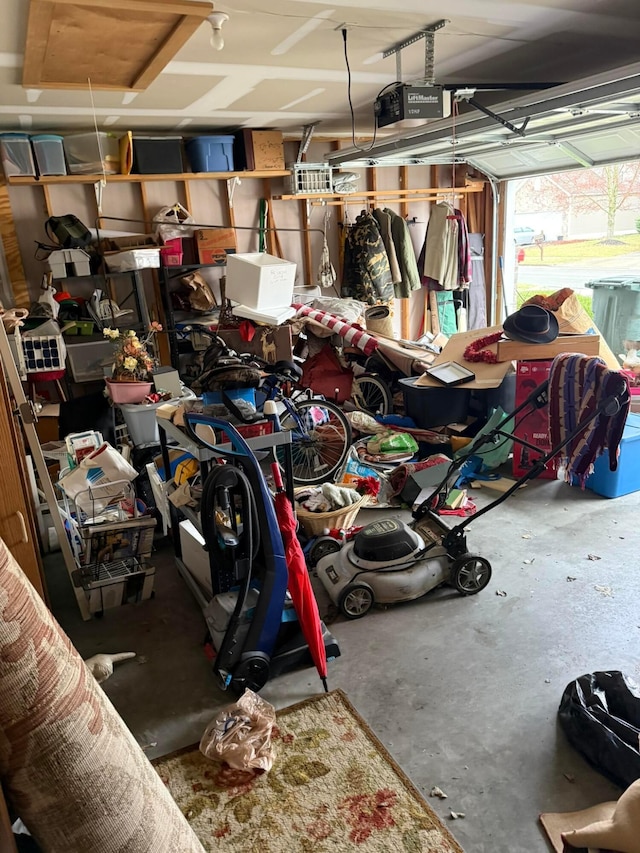 garage with a garage door opener