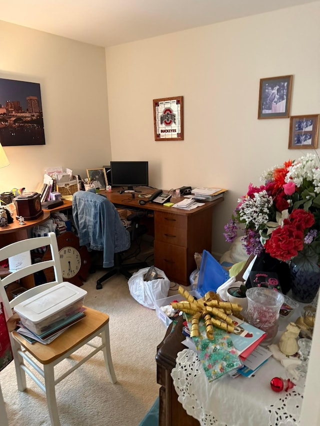 view of carpeted home office