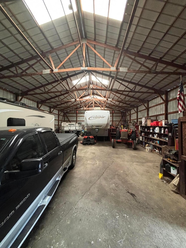 garage with metal wall