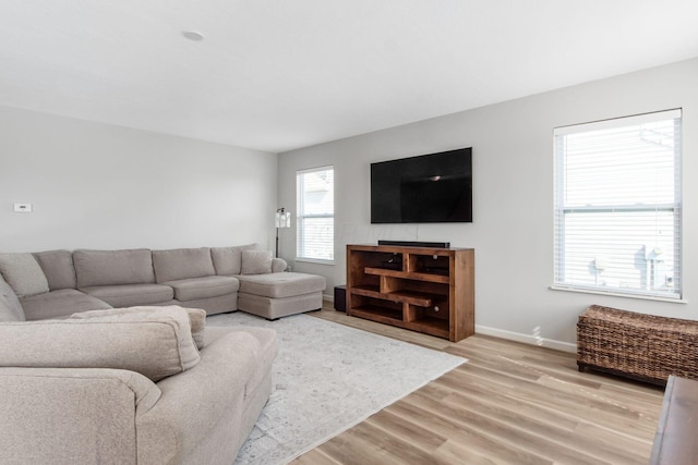 living room featuring baseboards and light wood-style floors