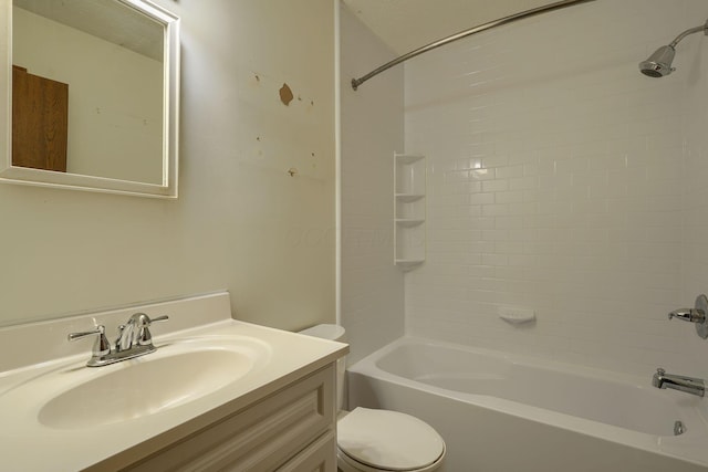 full bathroom with vanity,  shower combination, and toilet