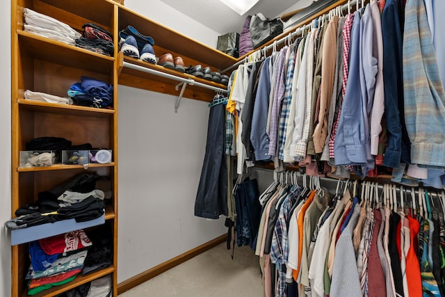 walk in closet with carpet