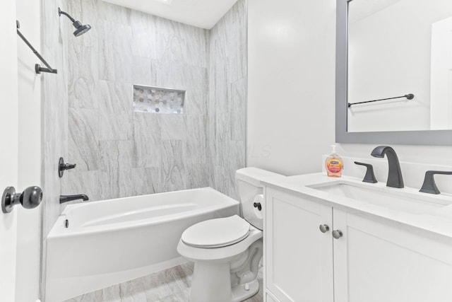 full bathroom featuring shower / bath combination, toilet, and vanity