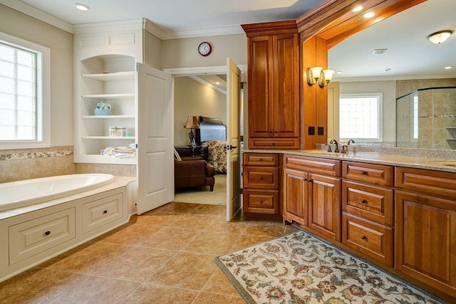 6884 Ballantrae Pl, Dublin, OH 43016 - full bathroom featuring a shower stall, plenty of natural light, visible vents, and ornamental molding