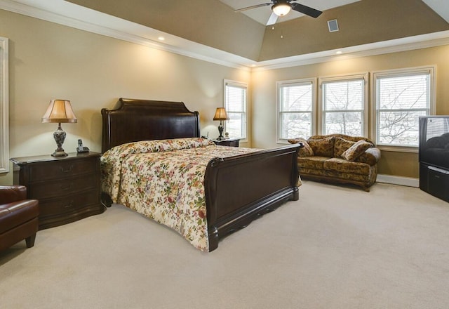 6884 Ballantrae Pl, Dublin, OH 43016 - carpeted bedroom featuring visible vents, a ceiling fan, and ornamental molding
