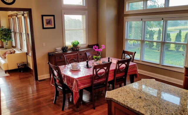 6884 Ballantrae Pl, Dublin, OH 43016 - dining area with dark wood finished floors, visible vents, and baseboards