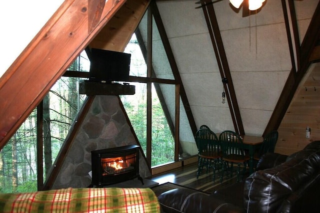 living area with a ceiling fan