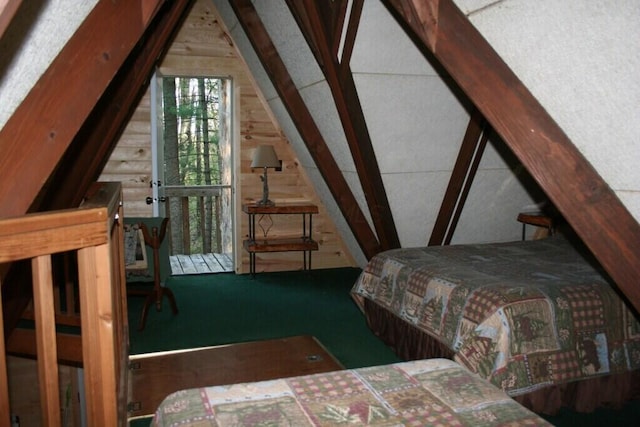 bedroom featuring lofted ceiling