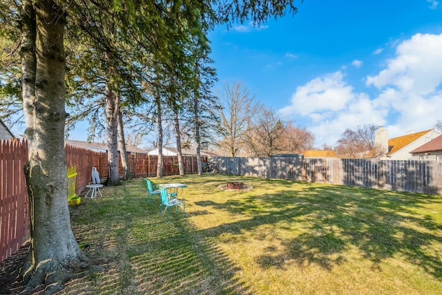 view of yard with a fenced backyard