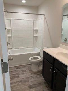 45 Genoa Cir, Commercial Point, OH 43116 - bathroom featuring vanity, toilet, washtub / shower combination, wood finished floors, and recessed lighting