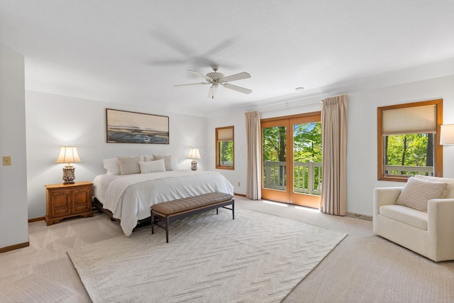 1299 Stratford Woods Dr, Newark, OH 43055 - bedroom with light carpet, access to outside, baseboards, and ceiling fan