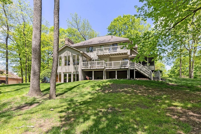 1299 Stratford Woods Dr, Newark, OH 43055 - rear view of property featuring stairs, a deck, a chimney, and a yard