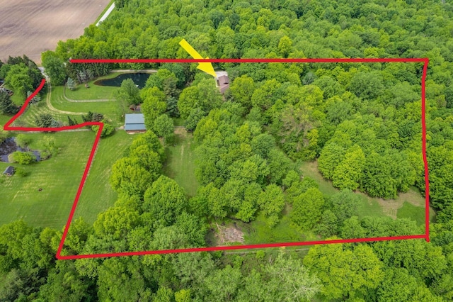 1001 Eckard Rd, Centerburg, OH 43011 - aerial overview of property's location featuring property boundaries highlighted and a heavily wooded area