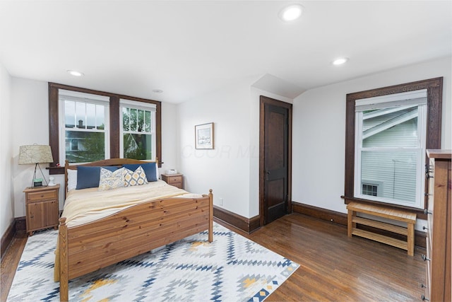bedroom featuring recessed lighting, baseboards, and wood finished floors