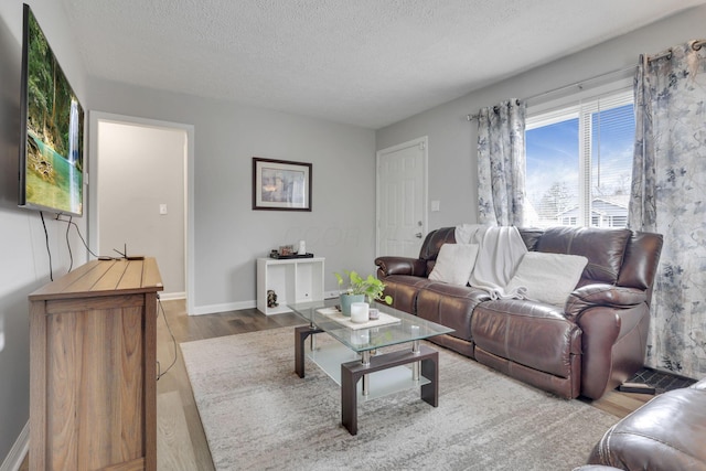 1333 Carolyn Ave, Columbus, OH 43224 - living room with a textured ceiling, wood finished floors, and baseboards