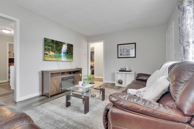 1333 Carolyn Ave, Columbus, OH 43224 - living area with baseboards, wood finished floors, and a textured ceiling
