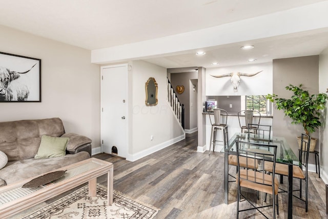 500 Foxtrail Cir E, Westerville, OH 43081 - living area with stairway, recessed lighting, wood finished floors, and baseboards