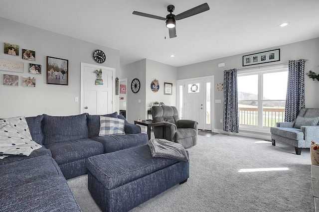 14690 S Perry Rd, Laurelville, OH 43135 - carpeted living area featuring recessed lighting and ceiling fan