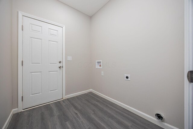 1651 Hillcrest Ave, Obetz, OH 43207 - laundry room with baseboards, laundry area, dark wood-style flooring, electric dryer hookup, and washer hookup