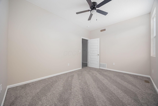 1651 Hillcrest Ave, Obetz, OH 43207 - spare room featuring visible vents, baseboards, ceiling fan, and carpet flooring