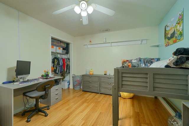 145 Danbury Rd, West Jefferson, OH 43162 - bedroom with a ceiling fan, a closet, wood finished floors, and visible vents