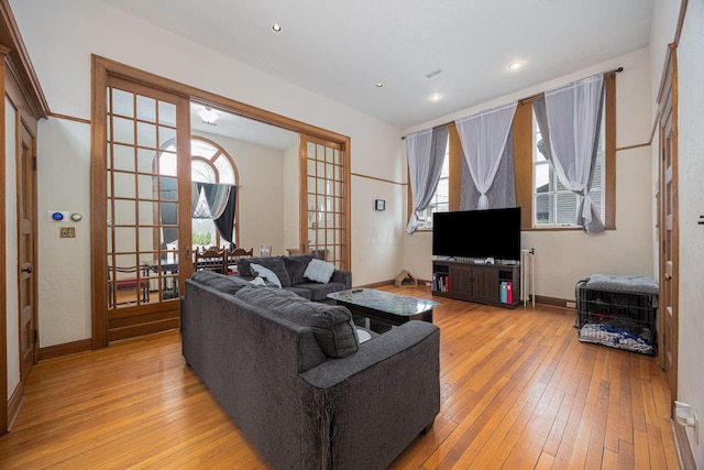 108 W Main St, Glenford, OH 43739 - living room with recessed lighting, light wood-type flooring, and baseboards