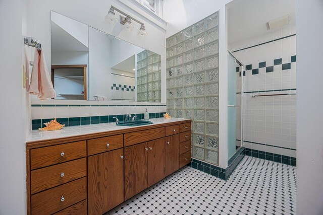 108 W Main St, Glenford, OH 43739 - full bathroom with tasteful backsplash, a stall shower, and vanity