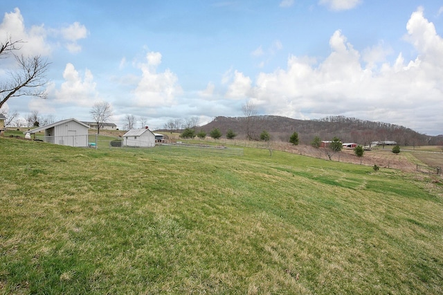 19643 Big Pine Rd, Laurelville, OH 43135 - view of yard with an outbuilding, a rural view, a mountain view, and a pole building