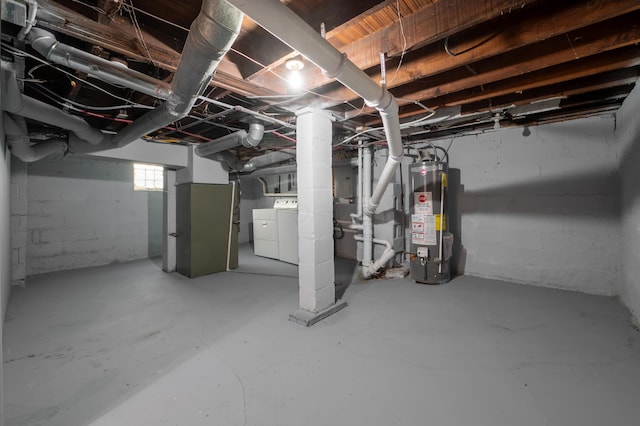 below grade area with separate washer and dryer and water heater