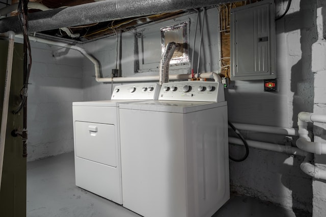 laundry area with laundry area, electric panel, and independent washer and dryer
