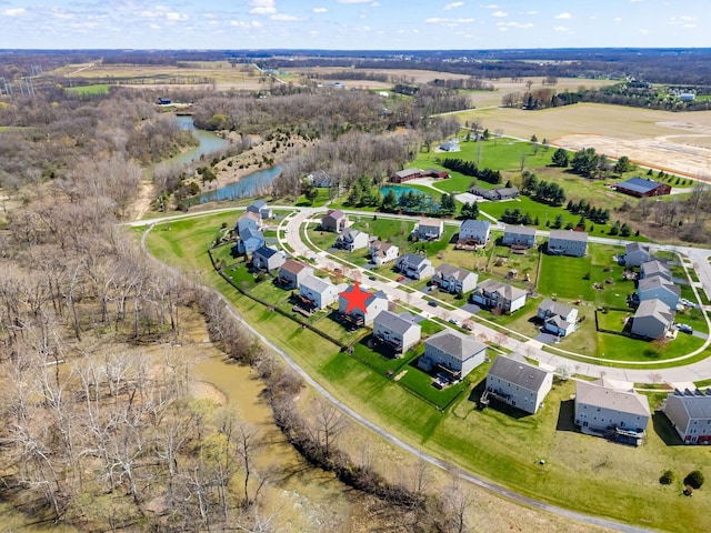 drone / aerial view with a water view and a residential view