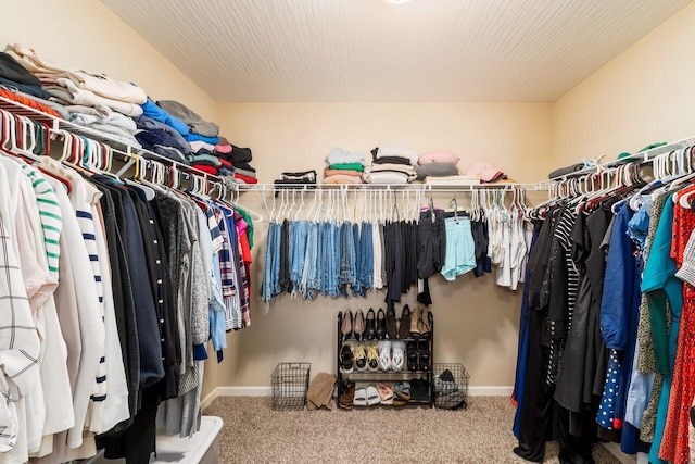 walk in closet featuring carpet floors