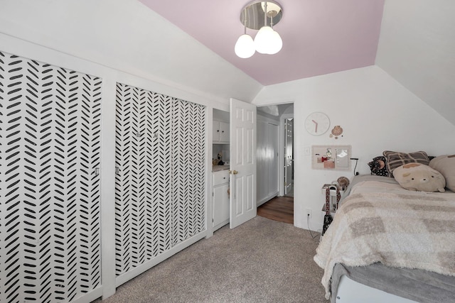 28 John St, Mount Sterling, OH 43143 - bedroom featuring vaulted ceiling and carpet flooring