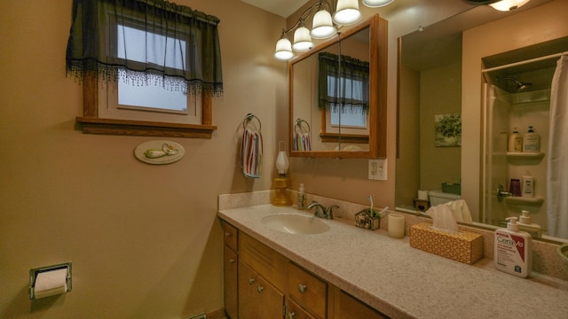 bathroom featuring vanity and a shower with curtain