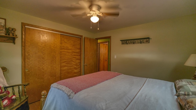 bedroom with a closet and ceiling fan