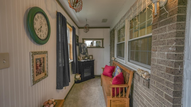 hall with visible vents and carpet floors