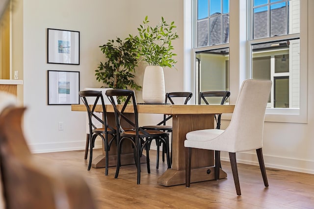 dining area featuring wood finished floors and baseboards