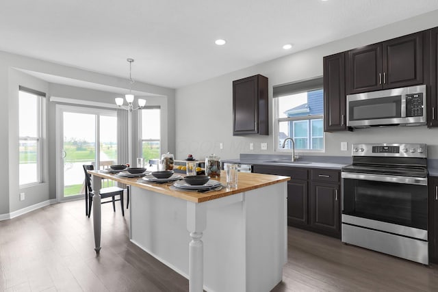 7 Erin Hills Rd, Commercial Point, OH 43116 - kitchen with appliances with stainless steel finishes, a sink, butcher block counters, recessed lighting, and wood finished floors