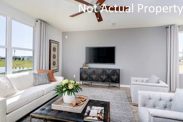 3780 Brody Dr Lot 187, Grove City, OH 43123 - living room featuring ceiling fan, plenty of natural light, and wood finished floors