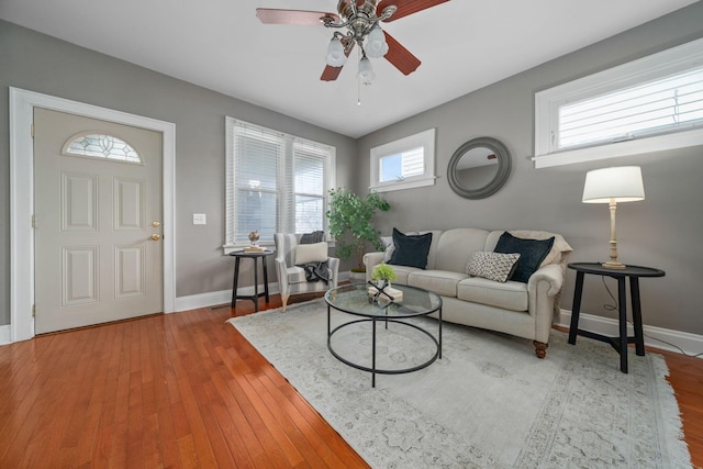1542 S 4th St, Columbus, OH 43207 - living room with ceiling fan, wood finished floors, and baseboards