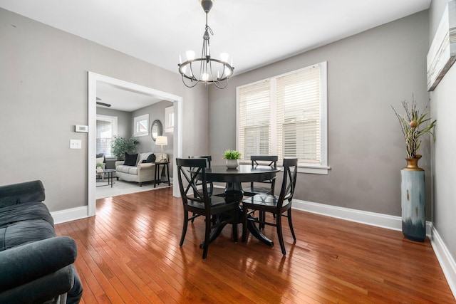 1542 S 4th St, Columbus, OH 43207 - dining space with wood-type flooring, a notable chandelier, and baseboards