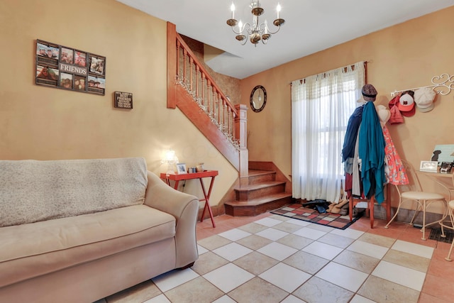 123 Campbell St, Delaware, OH 43015 - interior space with stairs, an inviting chandelier, and tile patterned flooring